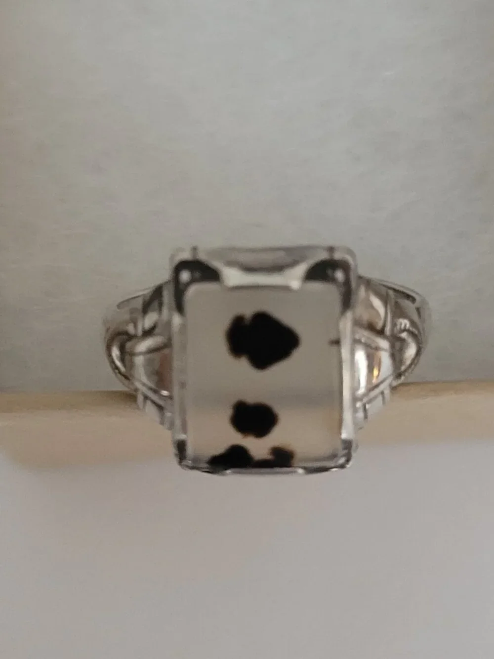 Art Deco Moss Agate Sterling Ring Ostby Barton Signet